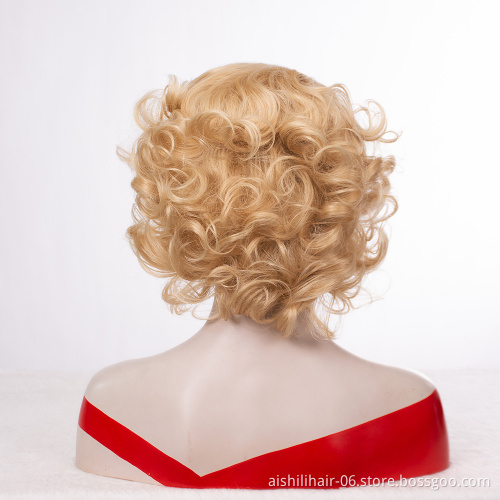 Wholesale Short Synthetic Golden Blong Afro Curly Hair Wigs With Cute Nature Wave For Women